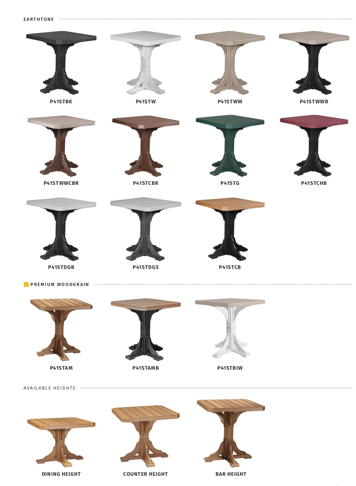 41” Dining Height Square Table with 4 Adirondack Swivel Chairs (set)